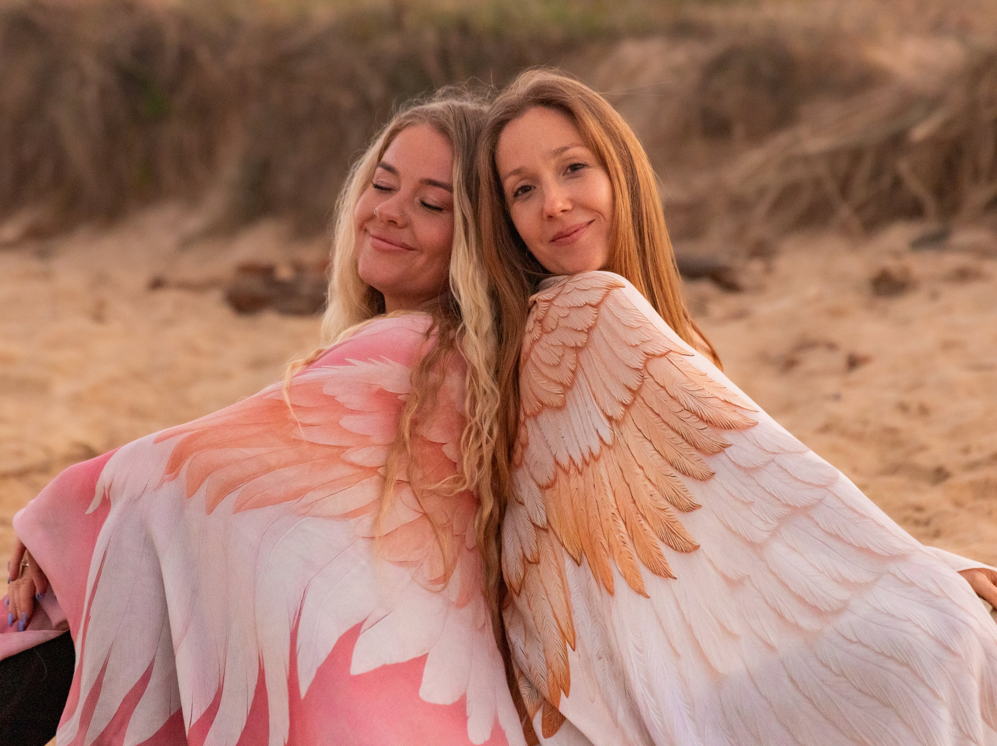 women, angel wings, beach, angelic, original molecule shawls, divine sacred wear