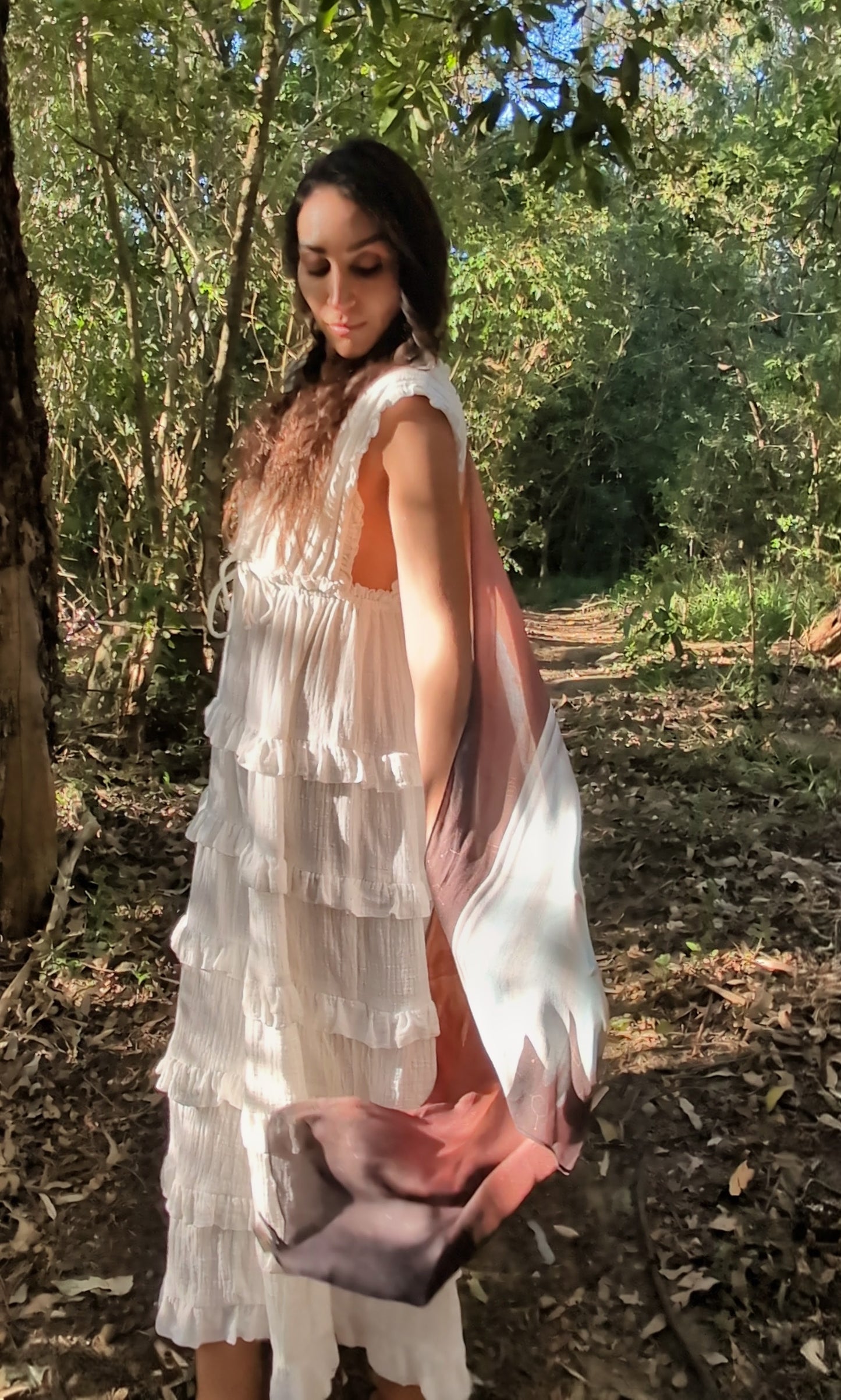 Wisdom Shawl white barn owl spirit animal kaftan vegan silk shamanic ceremonial shawl