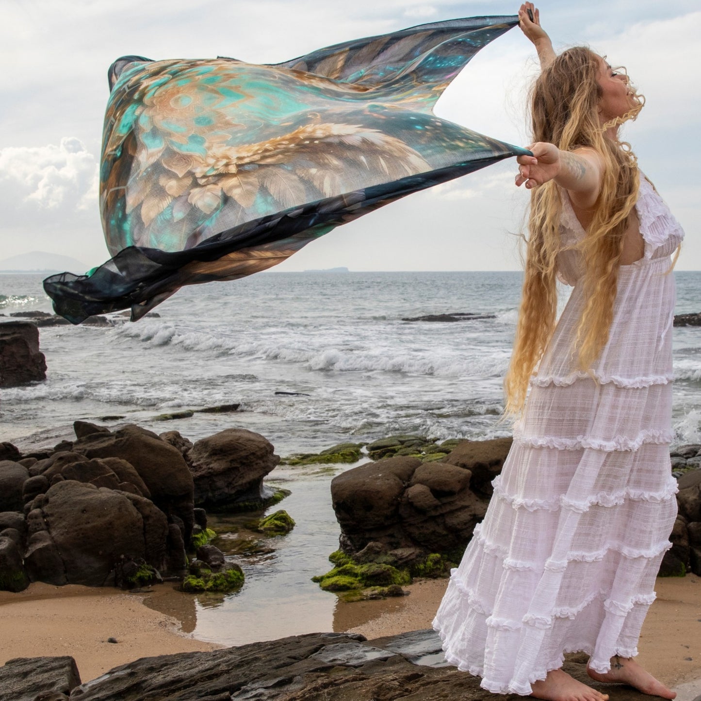 Safety Shawl – Winged Ceremony Clothing for Plant Medicine Journeys. Meditation Scarfe