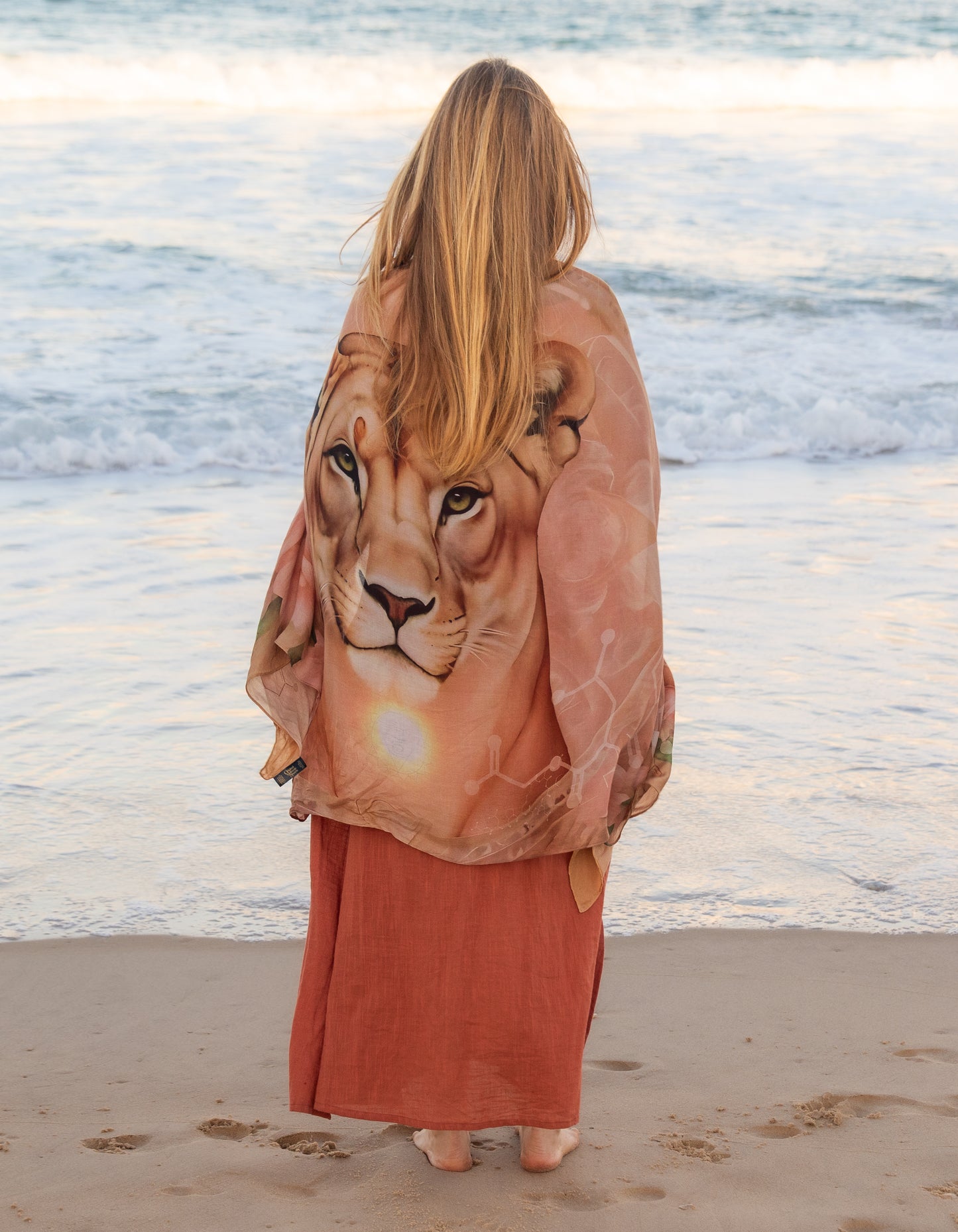 Powerful Expression Shawl lioness spirit animal kaftan vegan silk shamanic ceremonial shawl