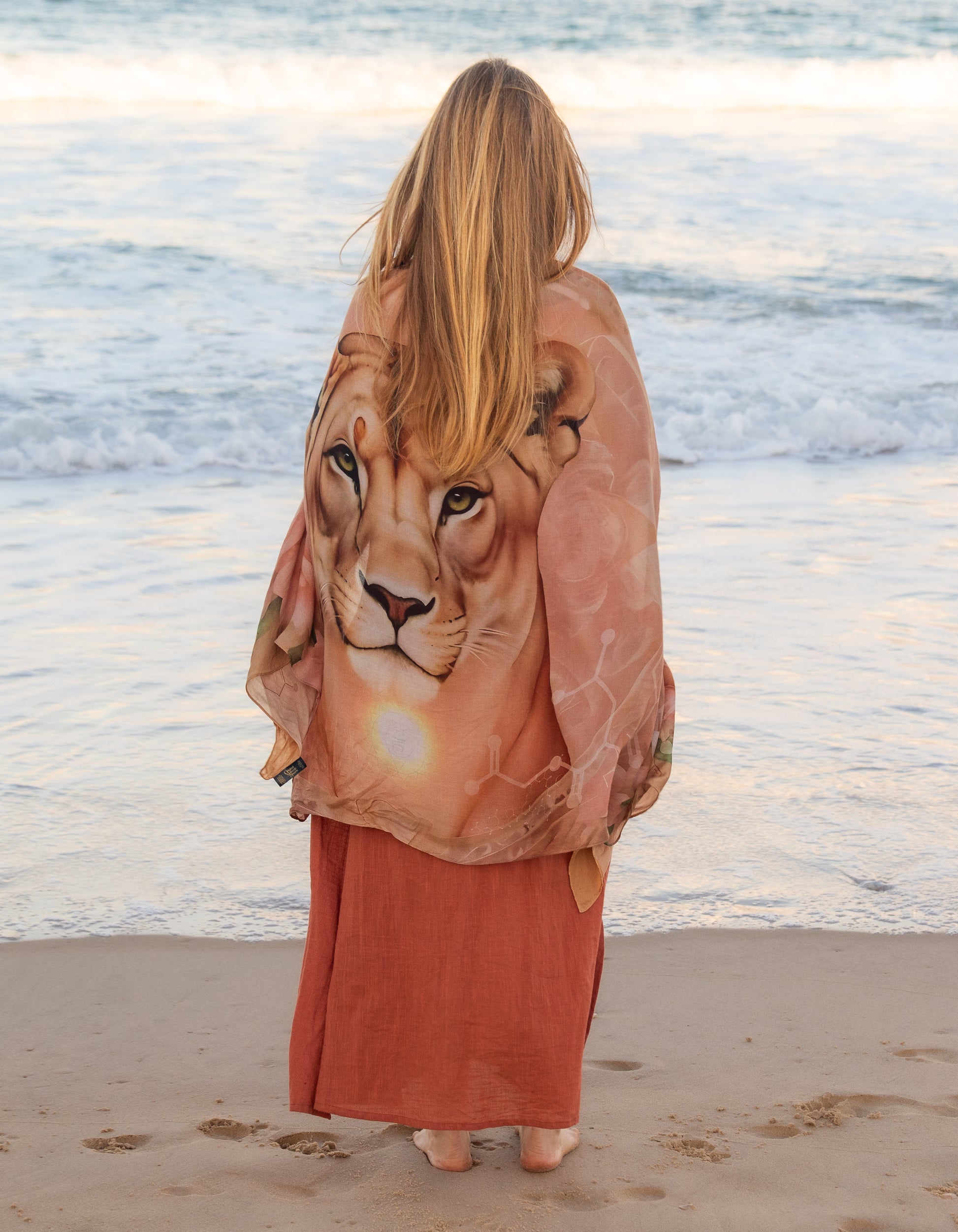 Powerful Expression Shawl lioness spirit animal kaftan vegan silk shamanic ceremonial shawl