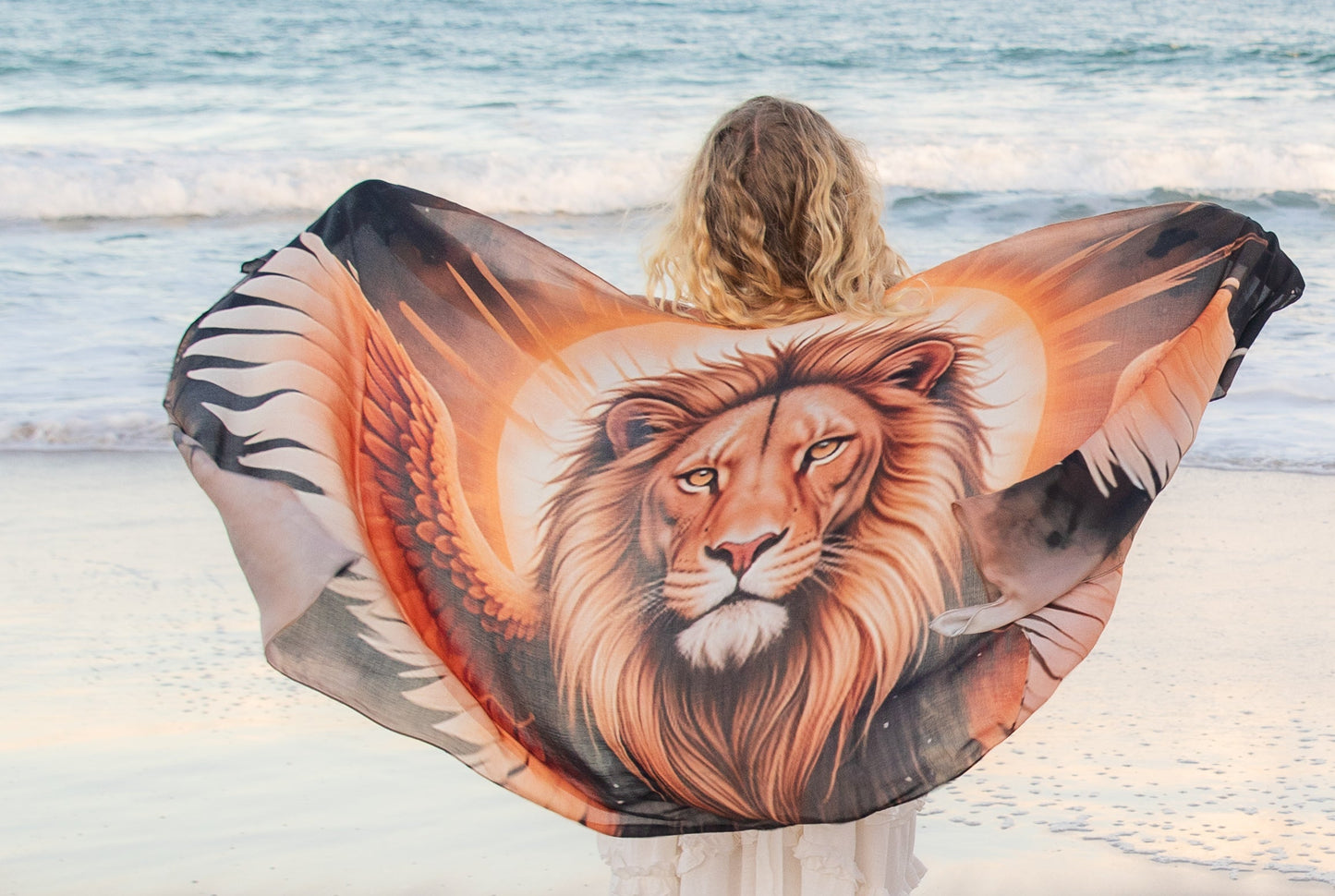 Focus Shawl lion spirit animal kaftan vegan silk shamanic festival shawl