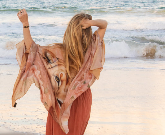Powerful Expression Shawl lioness spirit animal kaftan vegan silk shamanic ceremonial shawl