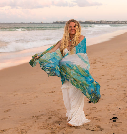Intuition Shawl angel wing kaftan vegan silk shawl for festivals and ceremonies