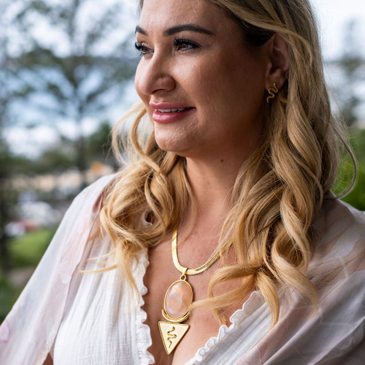 Priestess Awakening Bundle | Rose Quartz Necklace, Priestess Shawl & Snake Earrings