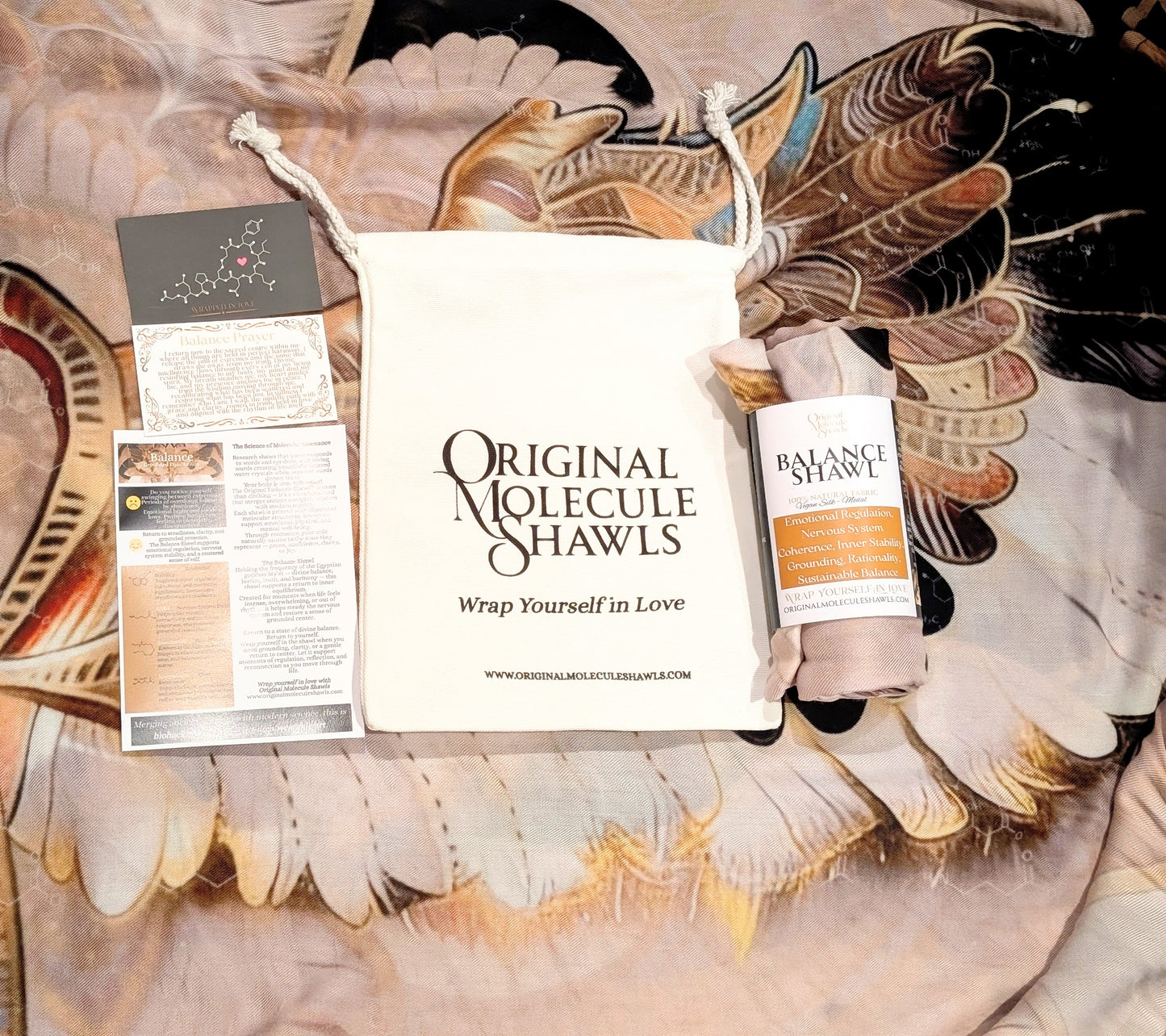 Balance Shawl with Egyptian winged goddess artwork, worn as a wrap dress for sacred feminine style