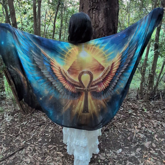 Sacred Remembrance Shawl angel wing kaftan vegan silk shawl for festivals and ceremonies