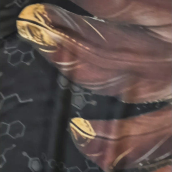 Strength Shawl brown and gold angel wings vegan silk healing shawl in motion