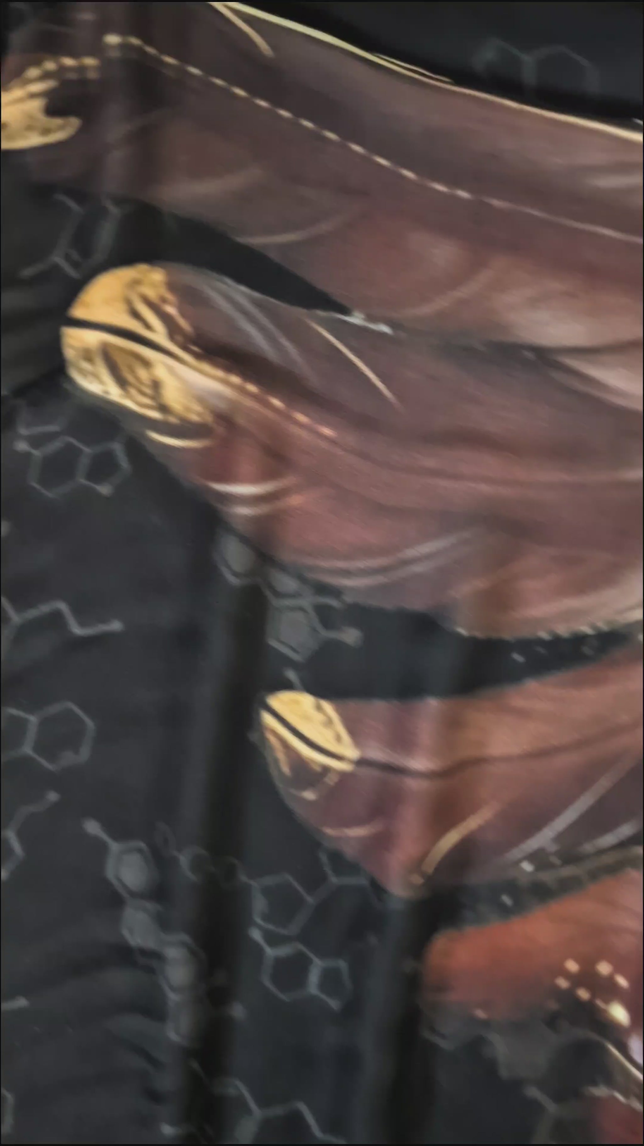Strength Shawl brown and gold angel wings vegan silk healing shawl in motion