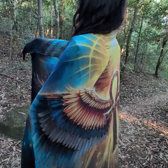 Sacred Remembrance Shawl angel wing kaftan vegan silk shawl for festivals and ceremonies