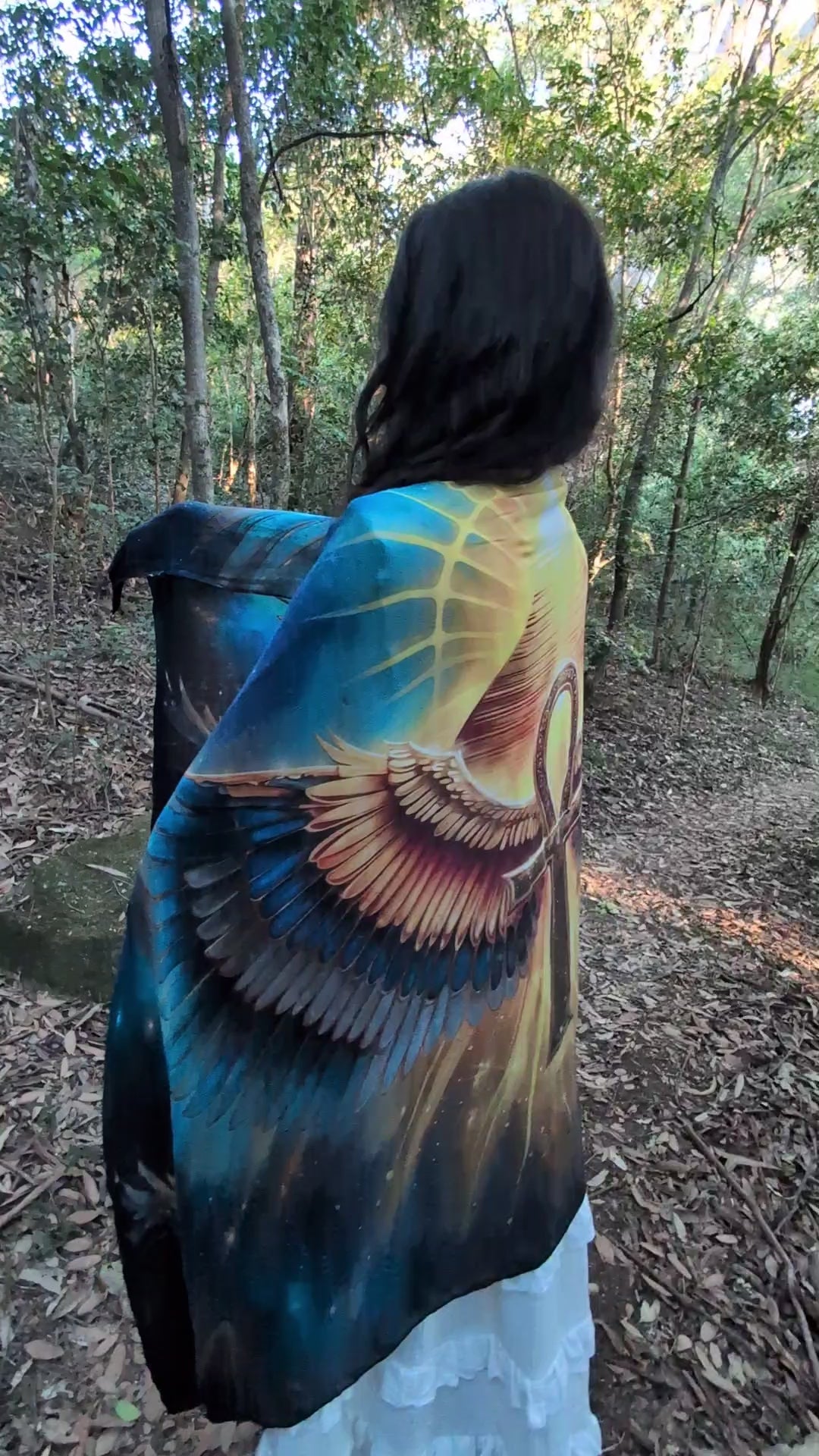 Sacred Remembrance Shawl angel wing kaftan vegan silk shawl for festivals and ceremonies