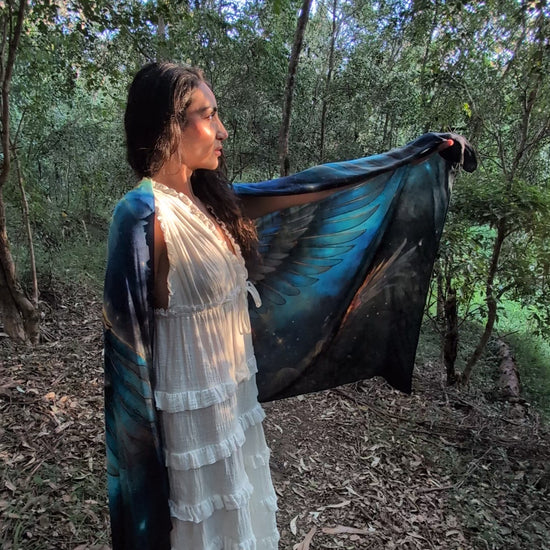 Sacred Remembrance Shawl angel wing kaftan vegan silk shawl for festivals and ceremonies