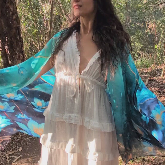 Intuition Shawl blue lotus vegan silk shawl kaftan for spiritual intuition and ceremony