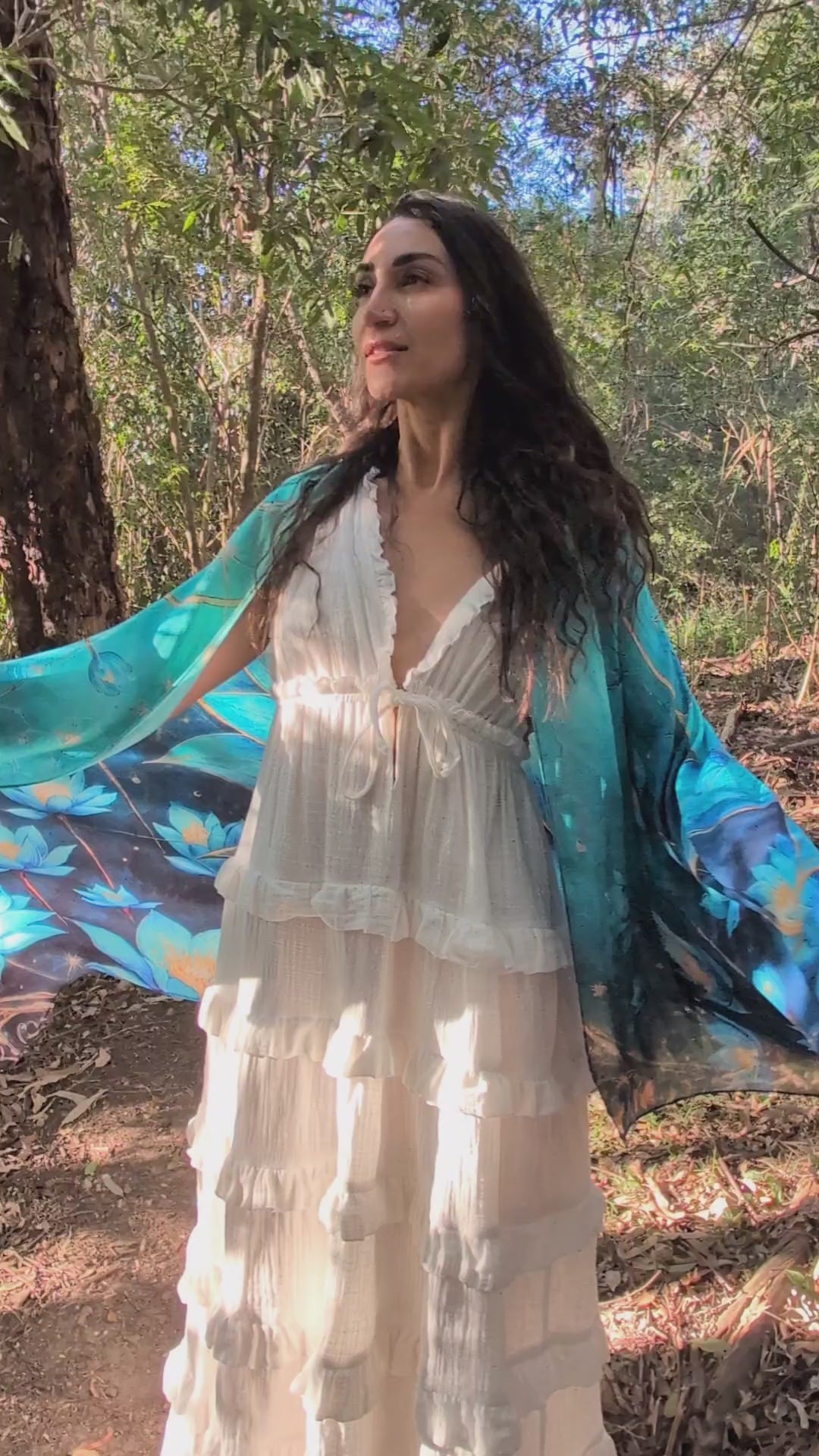 Intuition Shawl blue lotus vegan silk shawl kaftan for spiritual intuition and ceremony