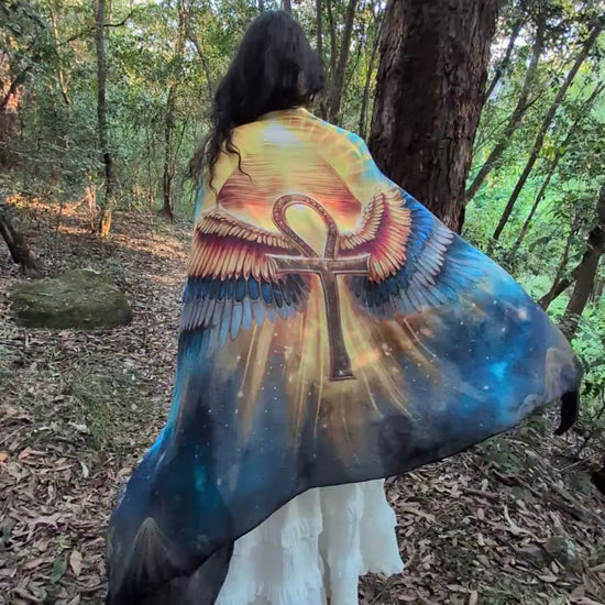 Sacred Remembrance Shawl angel wing kaftan vegan silk shawl for festivals and ceremonies