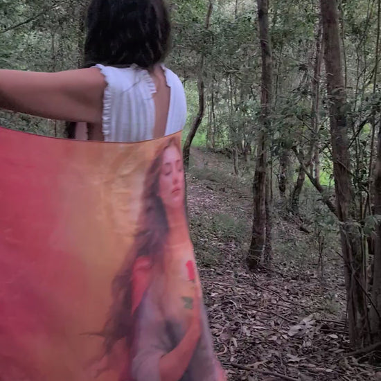 Mary Magdalene Shawl Divine Feminine vegan silk shawl kaftan for ceremony and womb healing