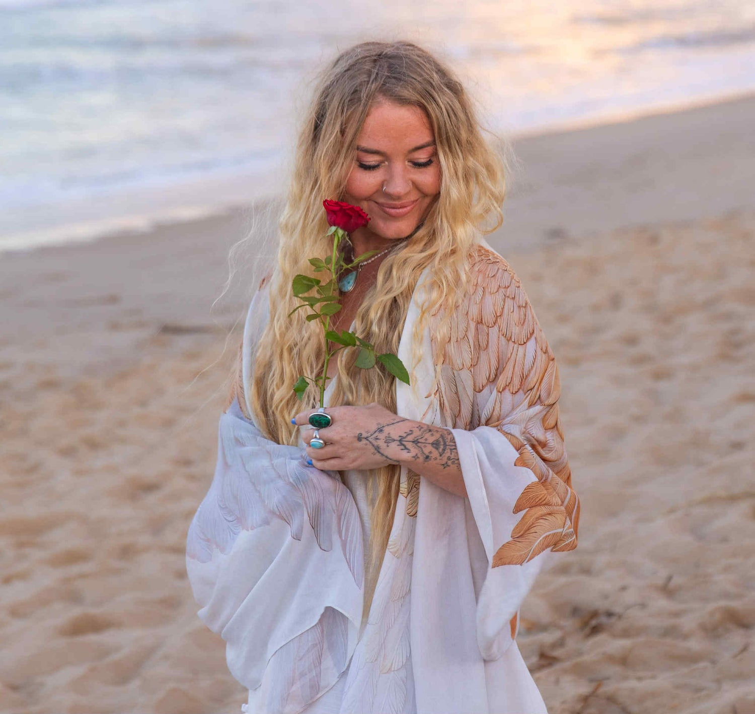Protection Shawl gold angel wing kaftan vegan silk shawl for festivals and ceremonies