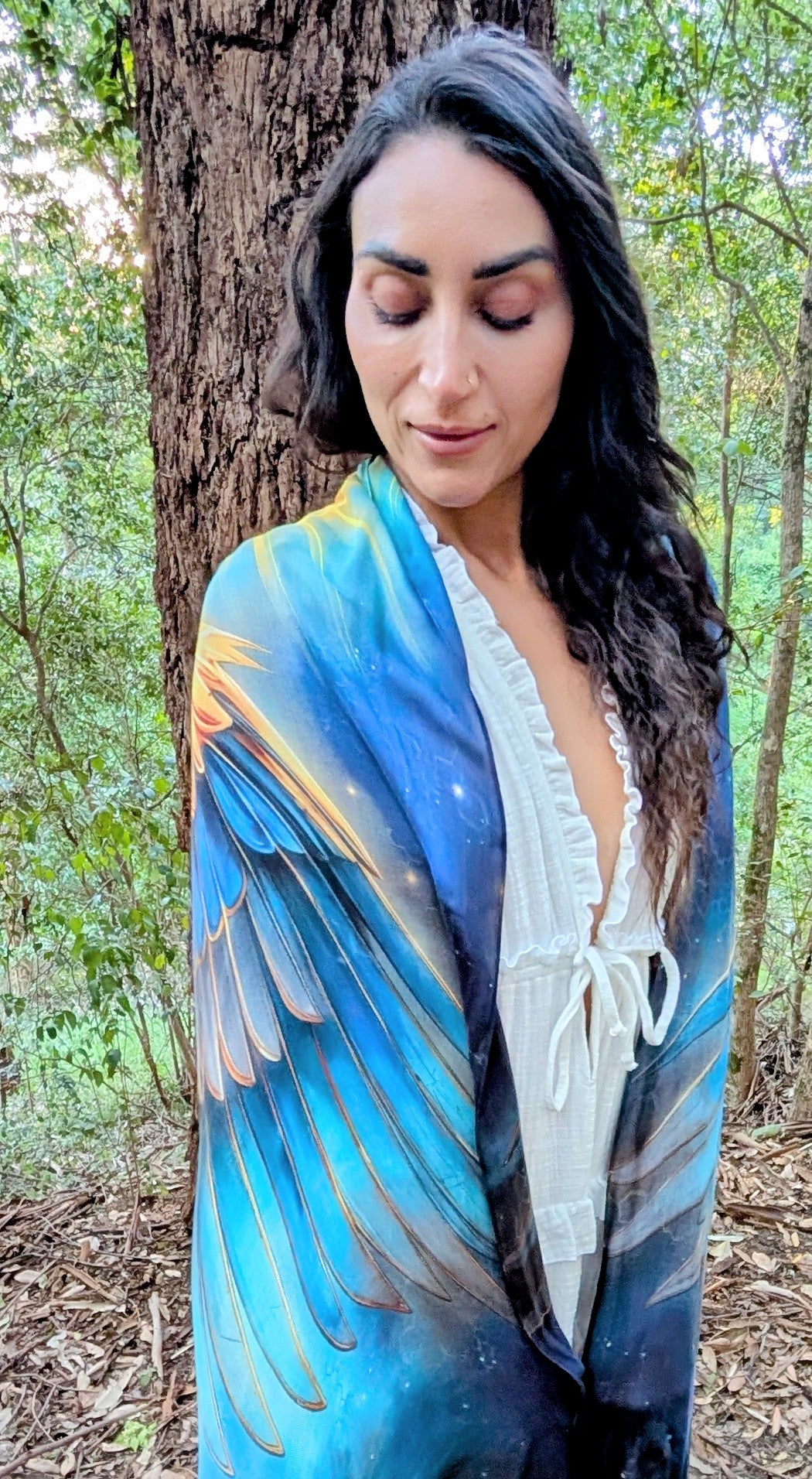 Sacred Remembrance Shawl angel wing kaftan vegan silk shawl for festivals and ceremonies