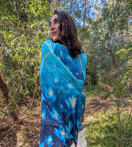 Intuition Shawl blue lotus vegan silk shawl kaftan for spiritual intuition and ceremony