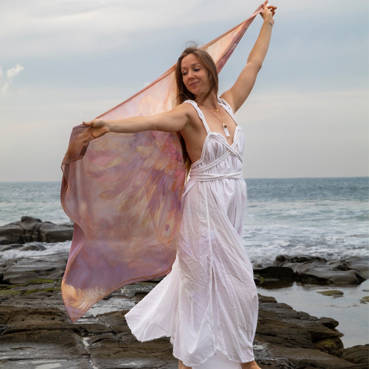 Happiness Shawl with pink angel wings and gold border - part of the Goddess of Joy Bundle