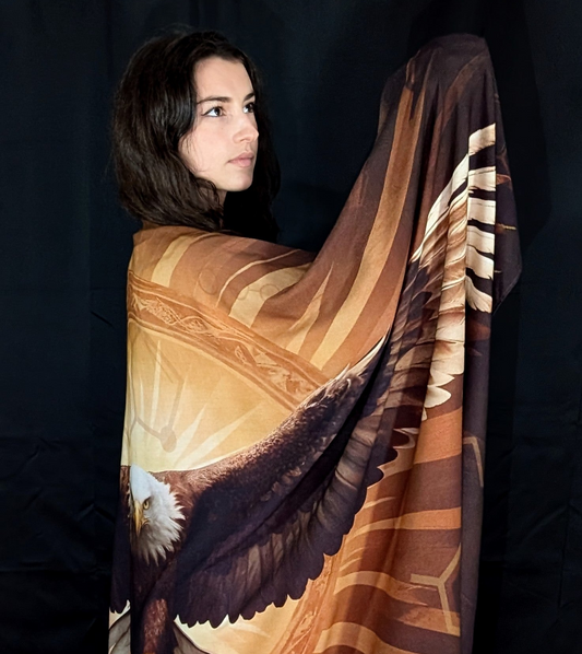 Organic Cotton Strength Shawl – Eagle Design for Confidence & Power