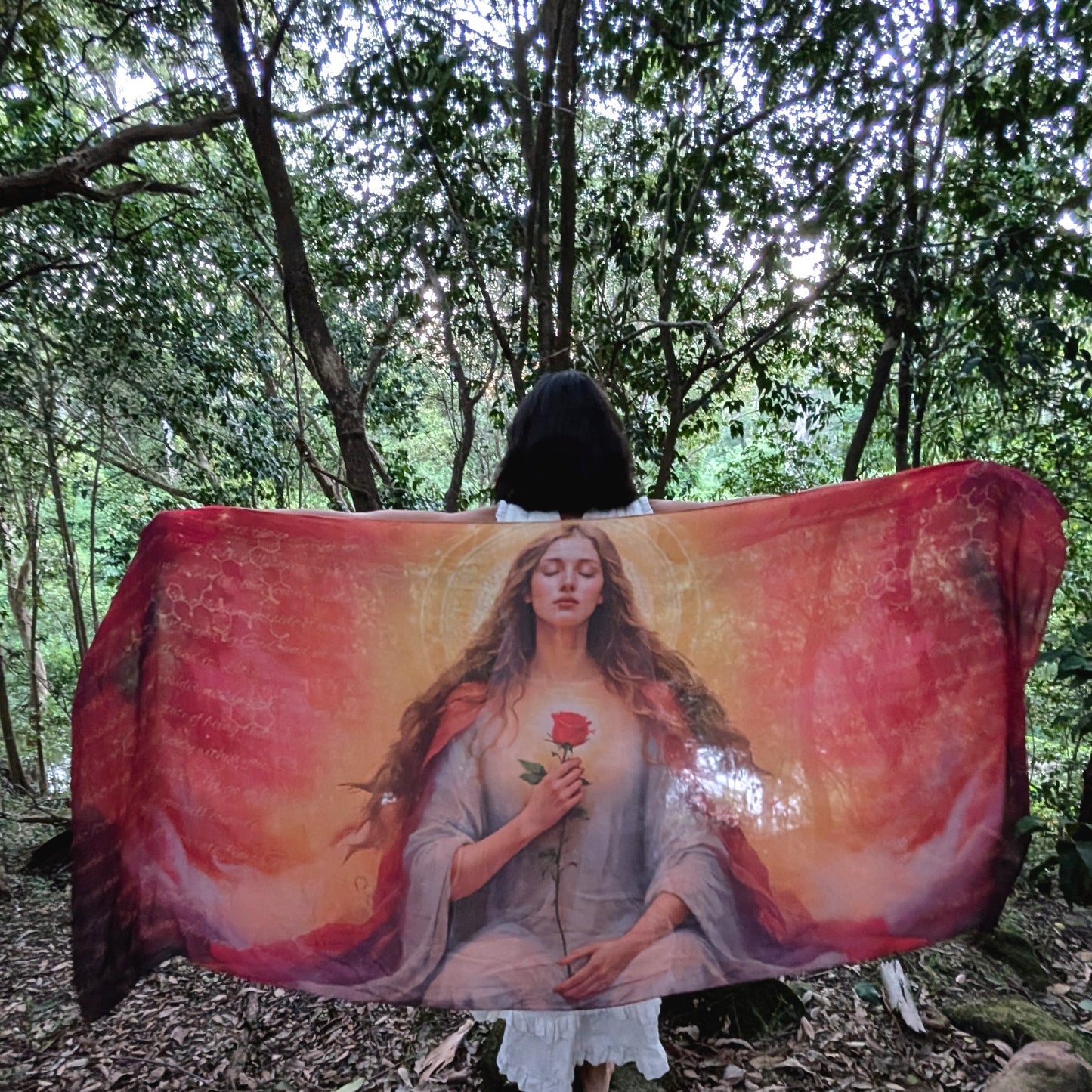 Mary Magdalene Shawl Divine Feminine vegan silk shawl kaftan for ceremony and womb healing