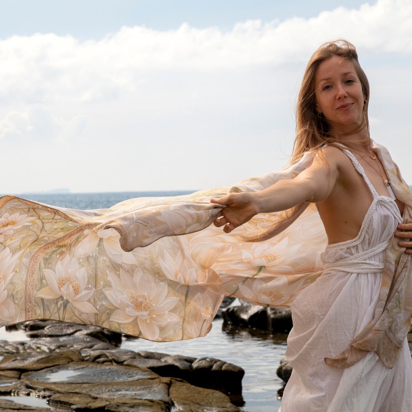 Self-Love Shawl – Emotional Safety & Self-Acceptance Wrap with White Lotus