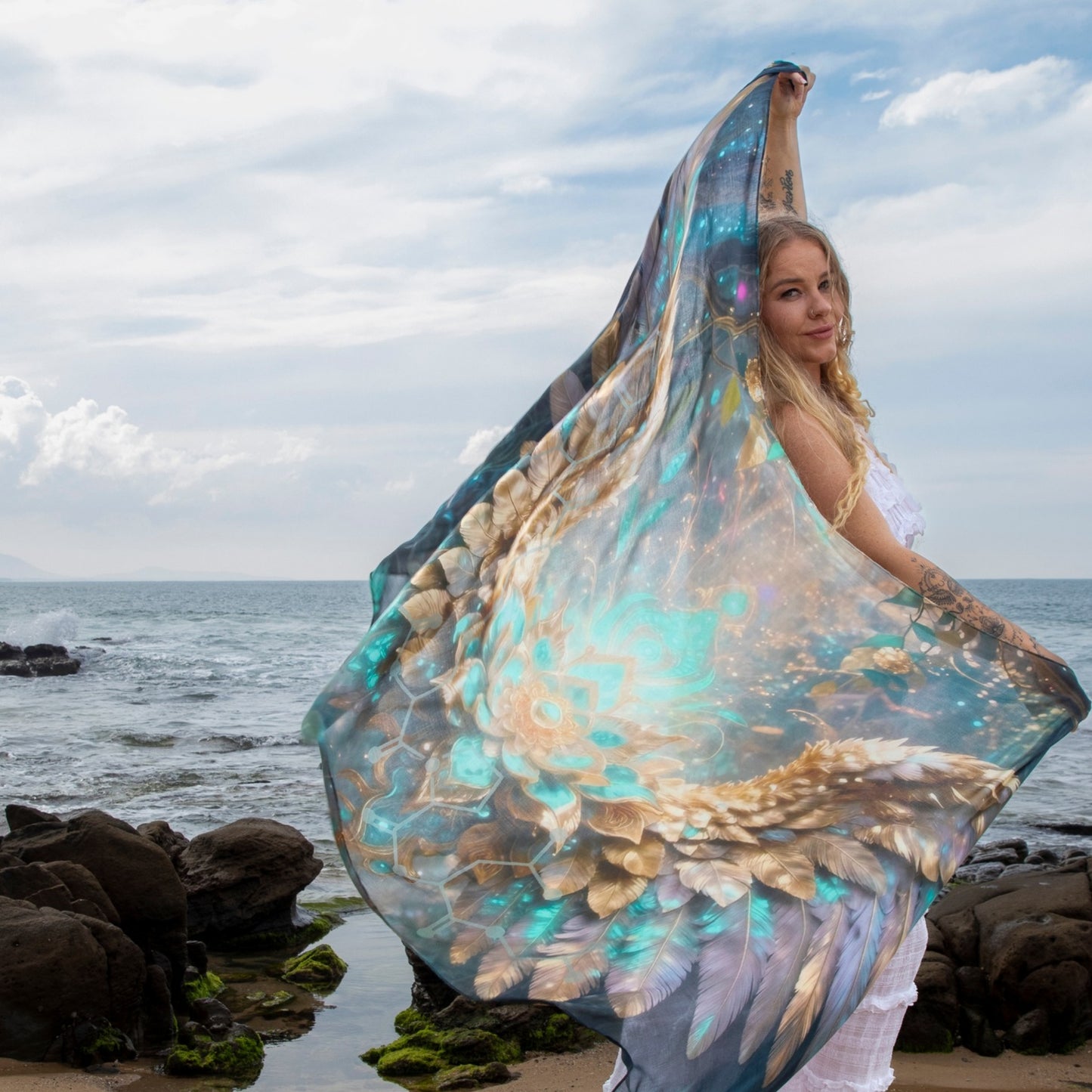 Safety Shawl – Winged Ceremony Clothing for Plant Medicine Journeys. Meditation Scarfe