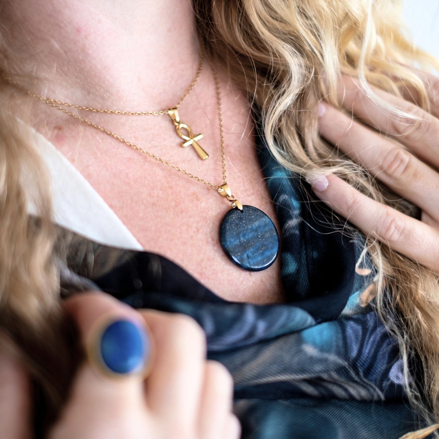 Gemstone Disk Pendant | Waterproof Gold Necklace with Natural Gemstones