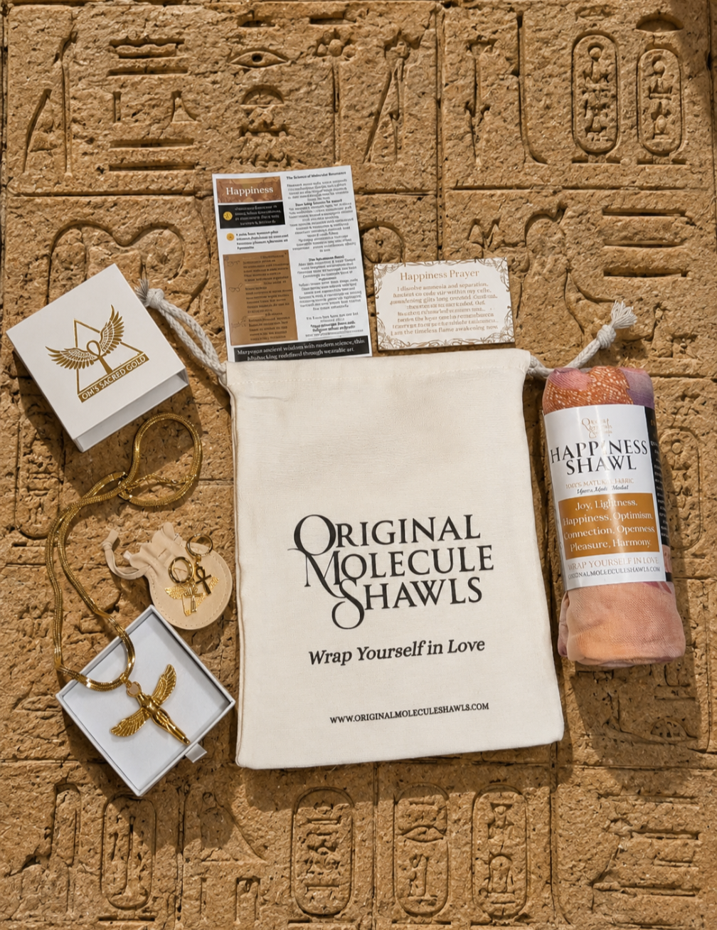 Goddess of Joy Bundle gift set with Happiness Shawl, Isis Necklace and Ankh Hoop Earrings