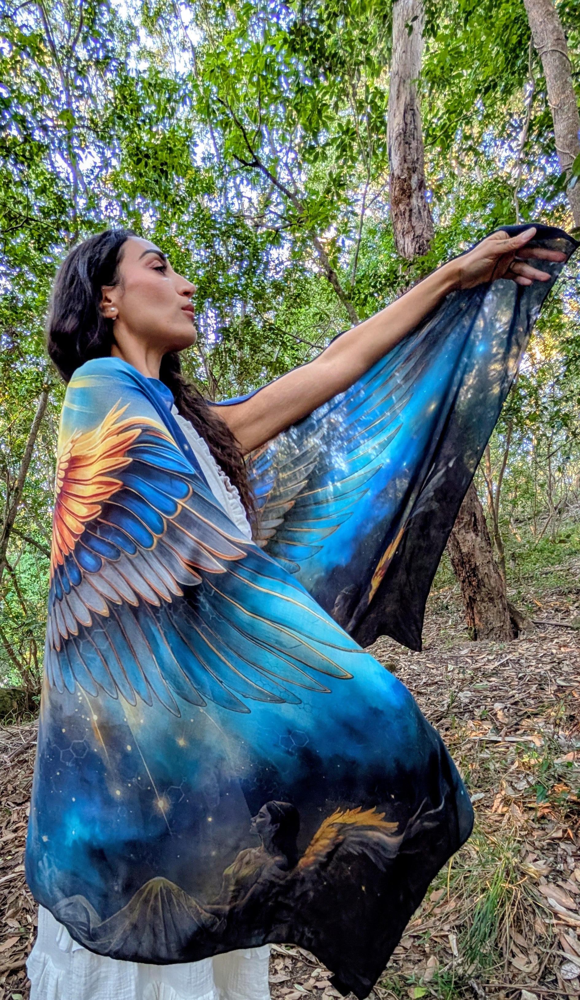 Sacred Remembrance Shawl angel wing kaftan vegan silk shawl for festivals and ceremonies