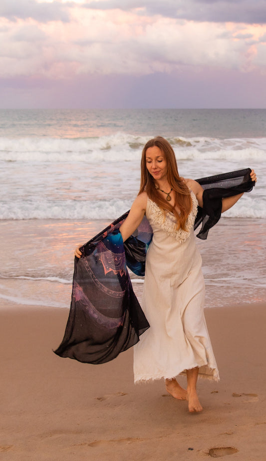 Confidence Shawl panther spirit animal kaftan vegan silk shamanic ritual shawl