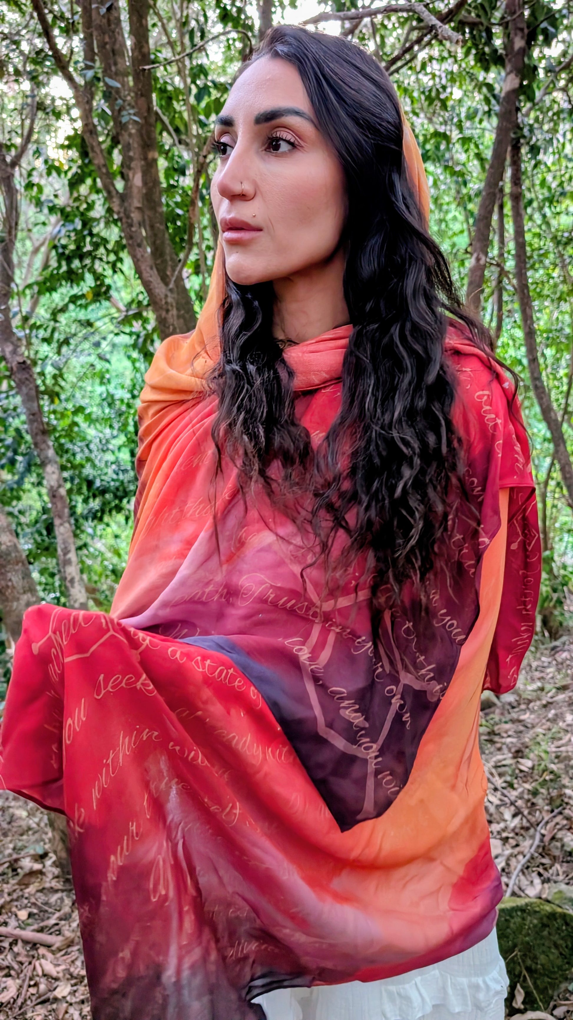 Mary Magdalene Shawl Divine Feminine vegan silk shawl kaftan for ceremony and womb healing