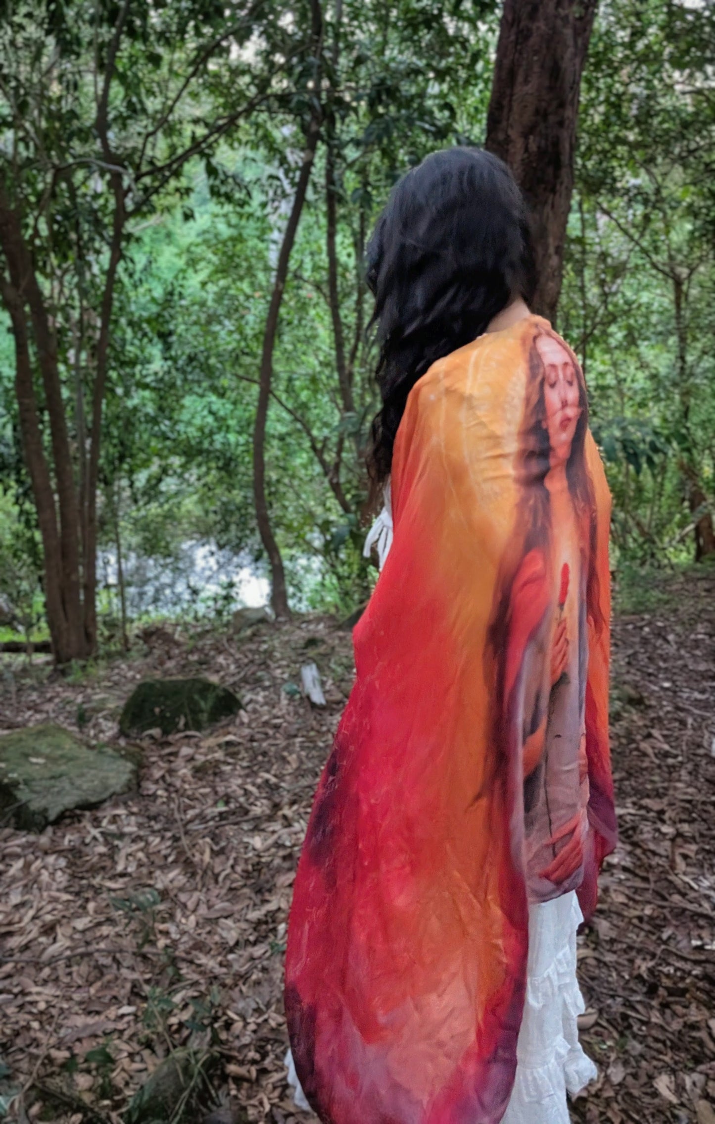 Mary Magdalene Shawl Divine Feminine vegan silk shawl kaftan for ceremony and womb healing