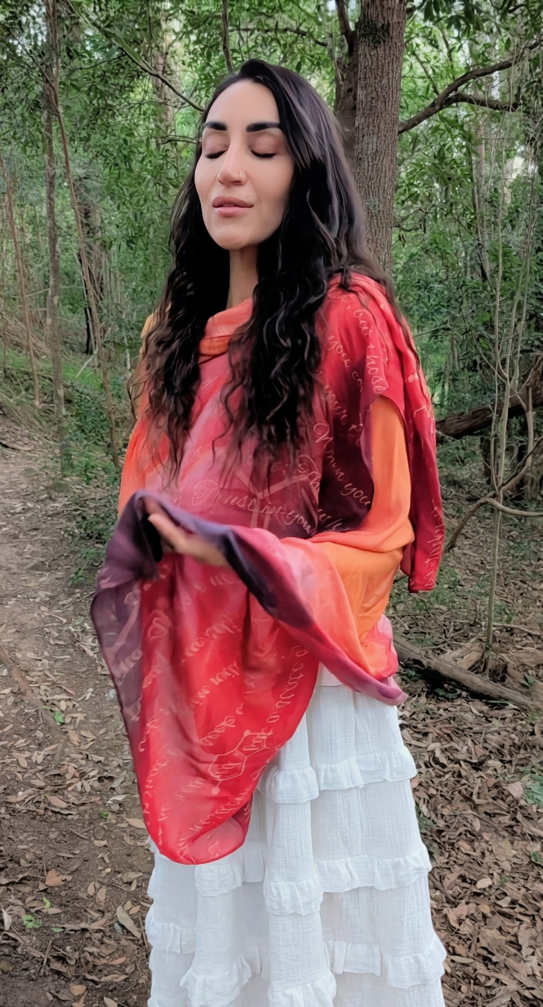 Mary Magdalene Shawl Divine Feminine vegan silk shawl kaftan for ceremony and womb healing