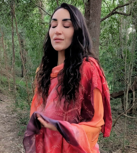 Mary Magdalene Shawl Divine Feminine vegan silk shawl kaftan for ceremony and womb healing
