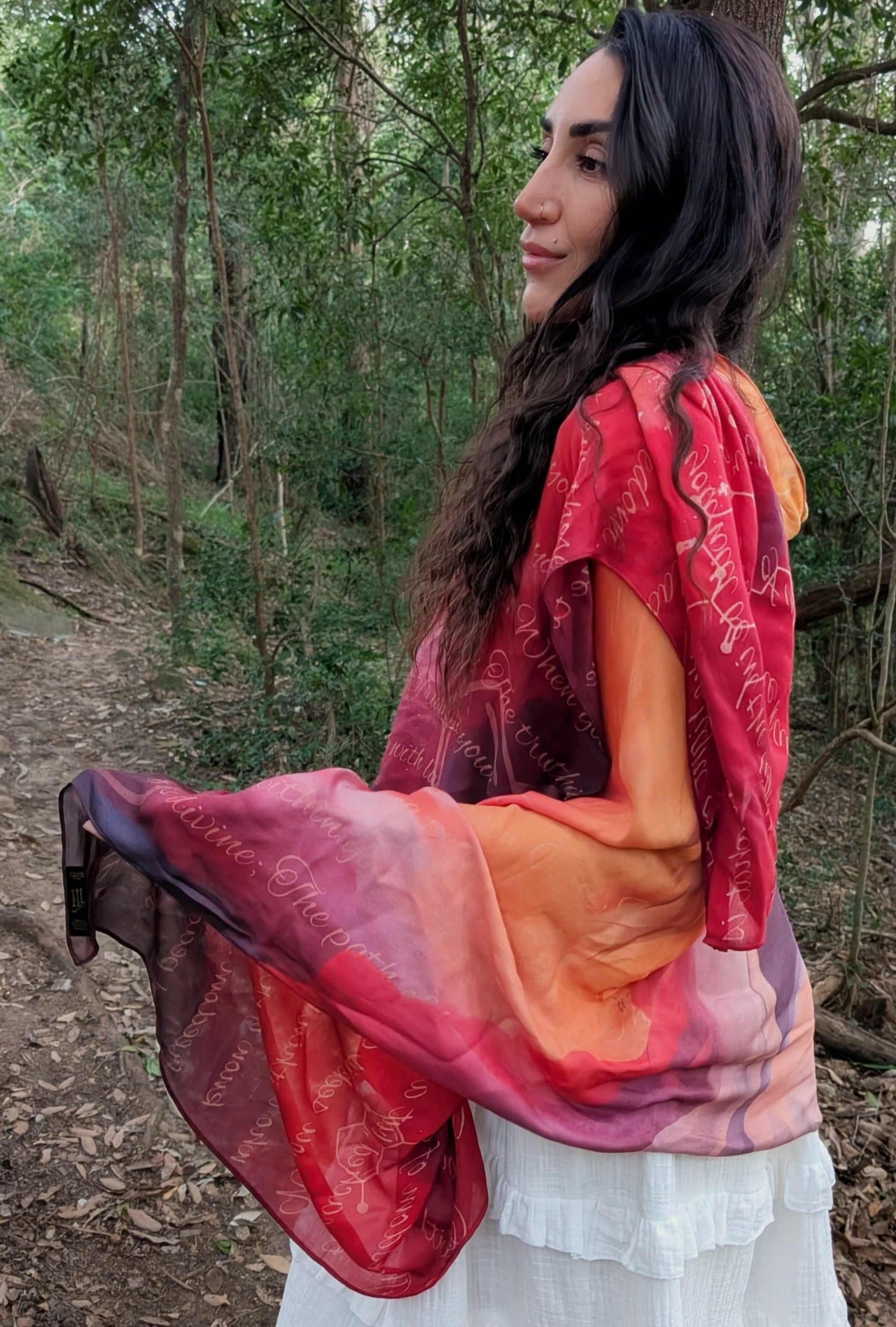 Mary Magdalene Shawl Divine Feminine vegan silk shawl kaftan for ceremony and womb healing