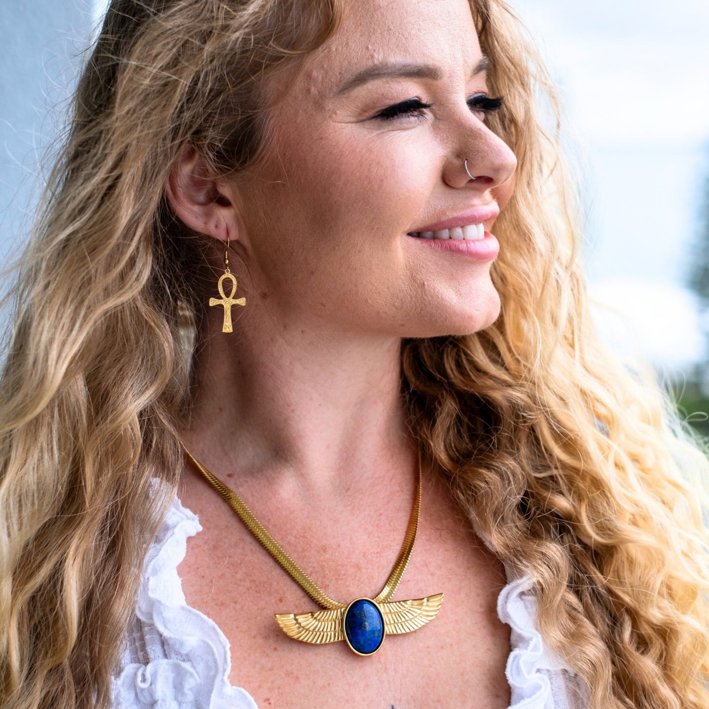 Lapis Lazuli Isis Wing Necklace | Spiritual Gold Jewellery