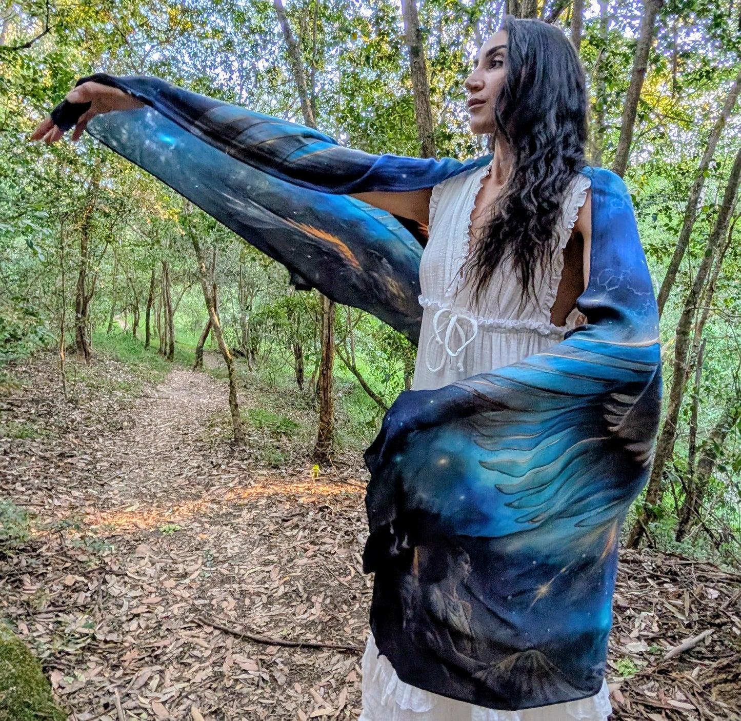 Sacred Remembrance Shawl angel wing kaftan vegan silk shawl for festivals and ceremonies