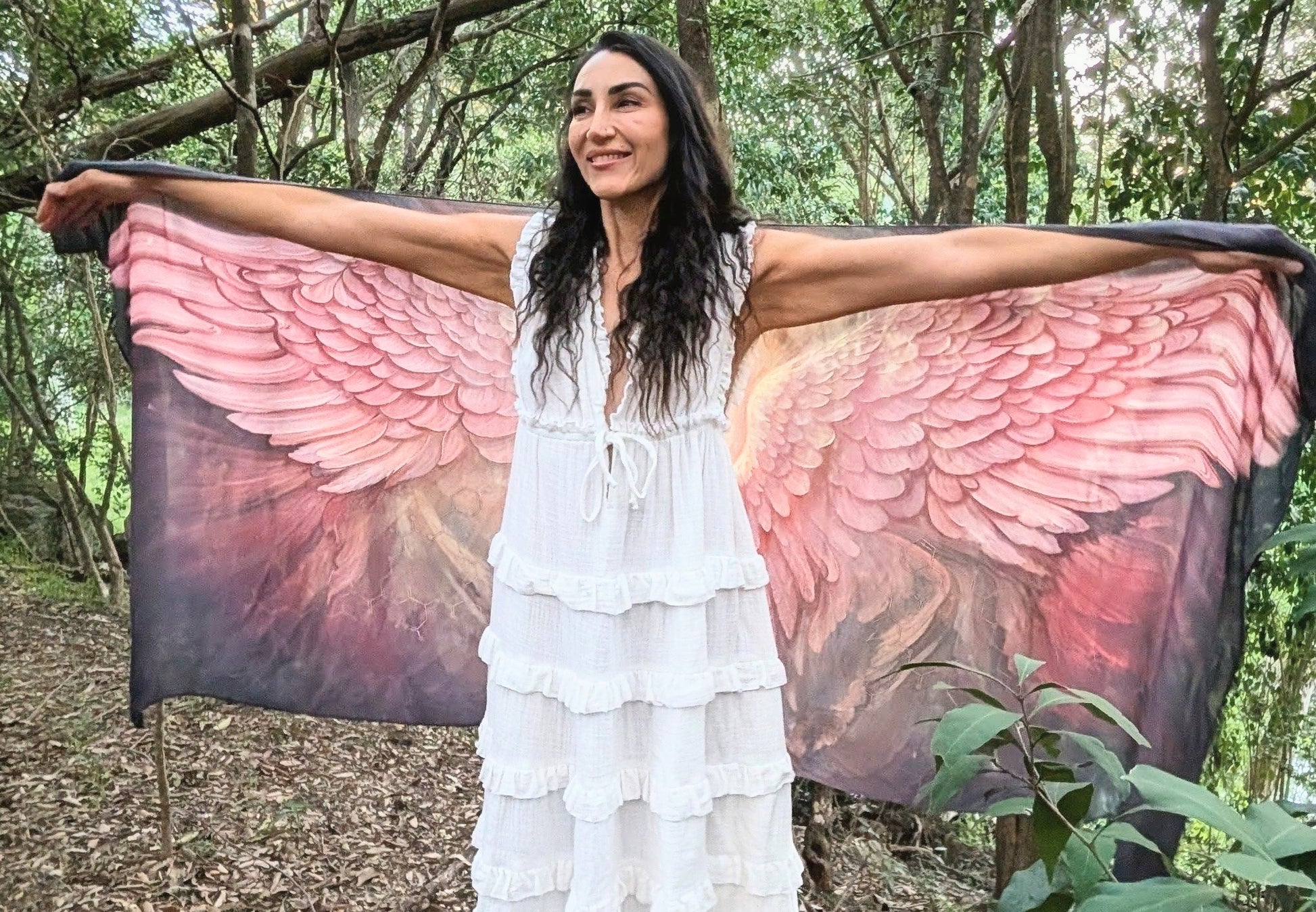 Happiness Shawl angel wing kaftan vegan silk shawl for festivals and ceremonies