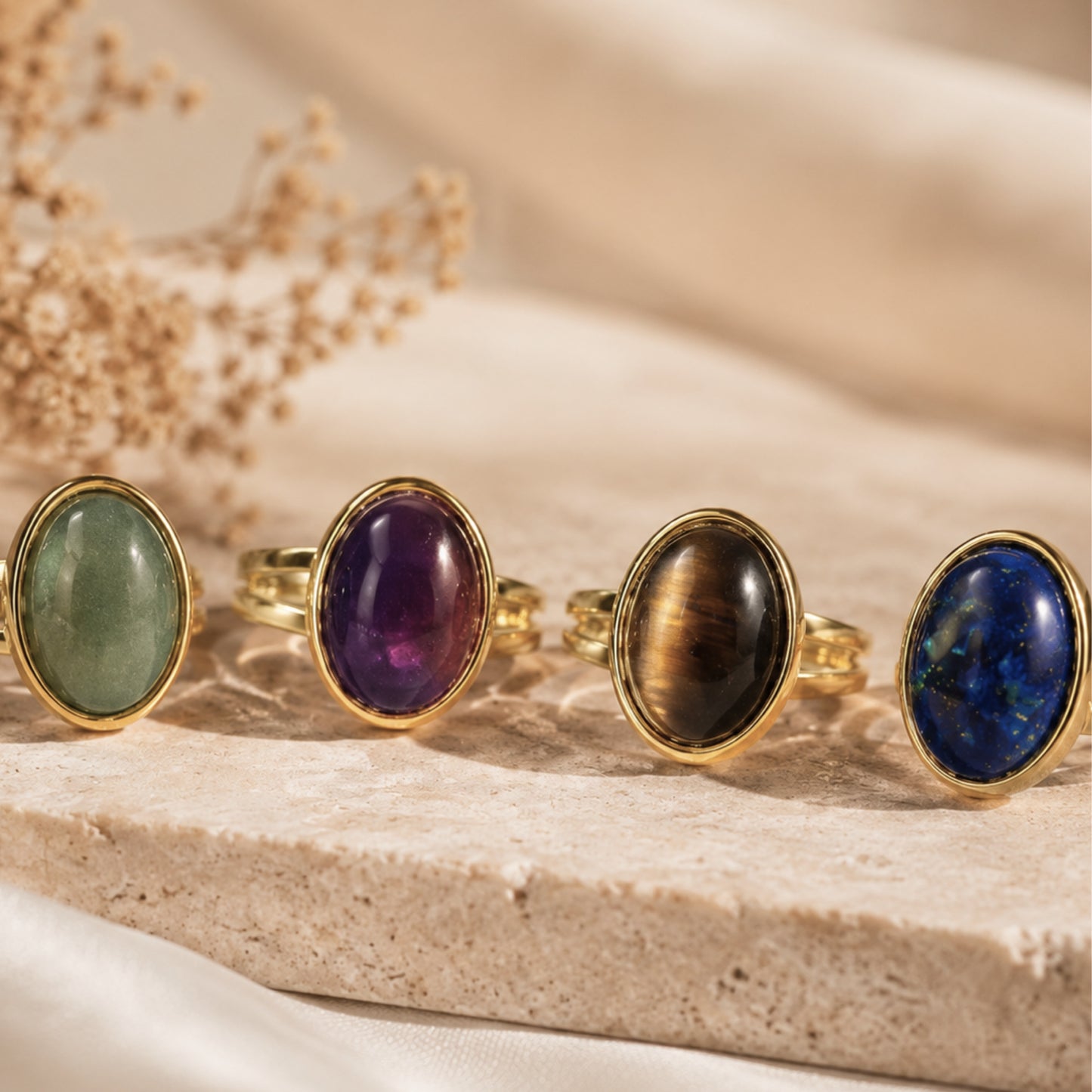 Gemstone Ring | Waterproof Gold Ring with Natural Gemstones