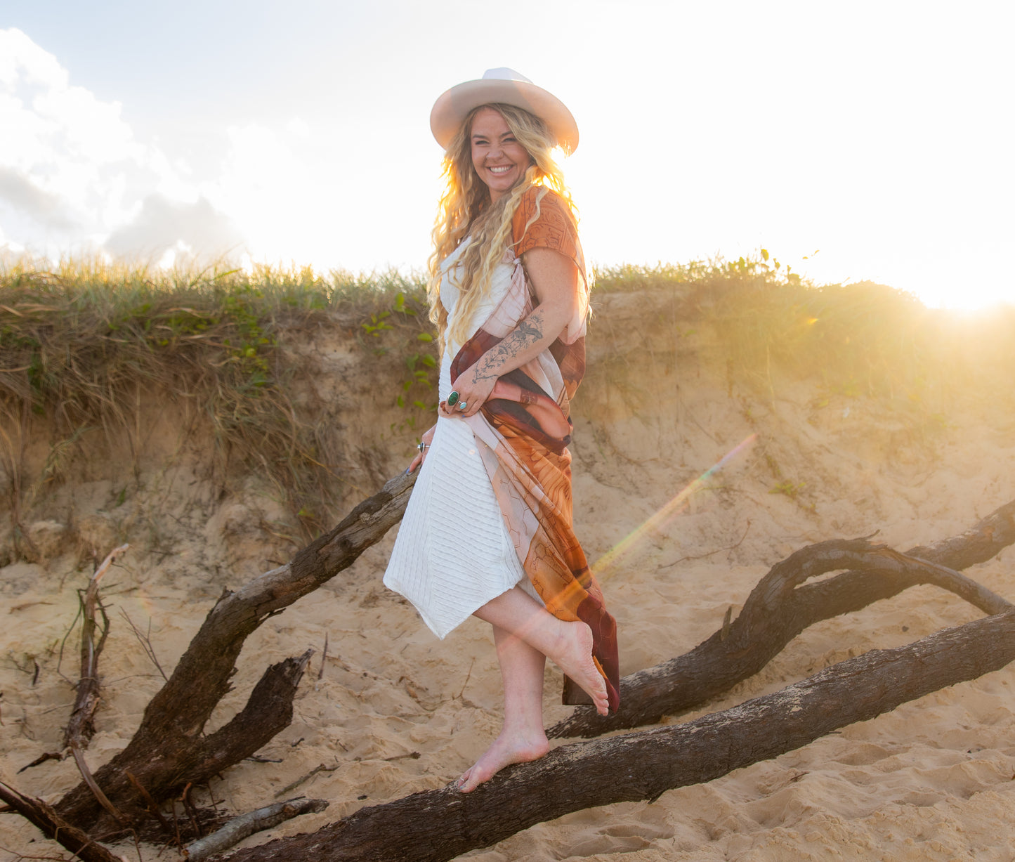 Divine Feminine Shawl with winged Hathor goddess artwork, an Egyptian inspired boho kimono wrap