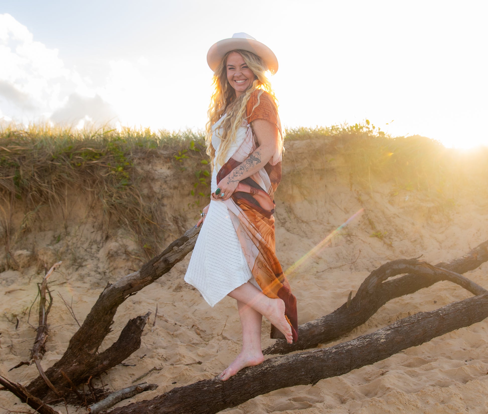 Divine Feminine Shawl with winged Hathor goddess artwork, an Egyptian inspired boho kimono wrap