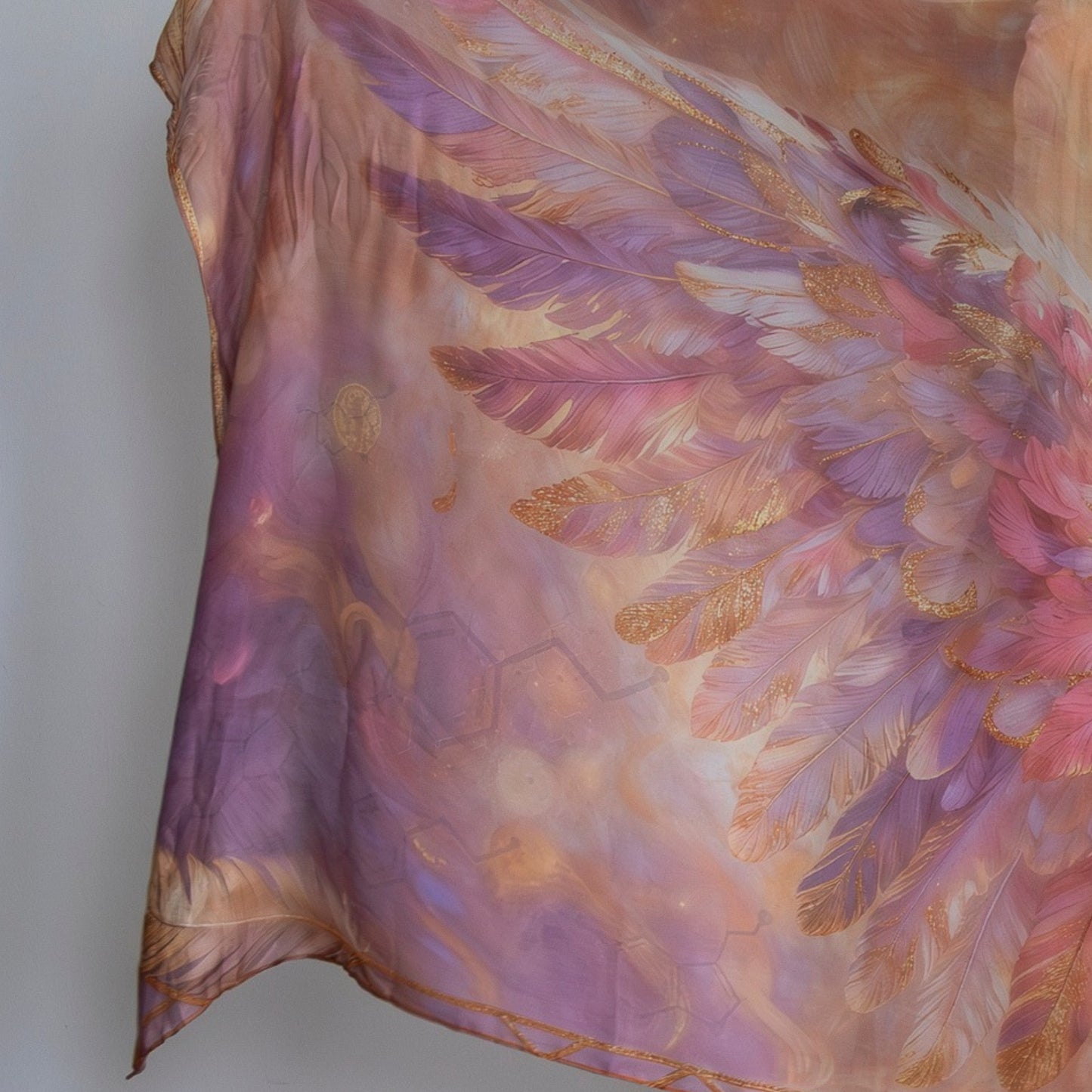 Happiness Shawl | Pink Angel Wings Gold Border Healing Shawl