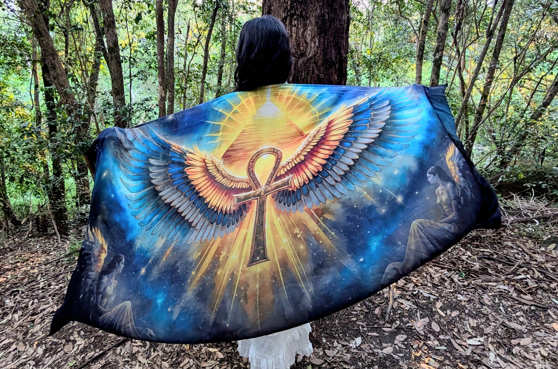 Sacred Remembrance Shawl angel wing kaftan vegan silk shawl for festivals and ceremonies